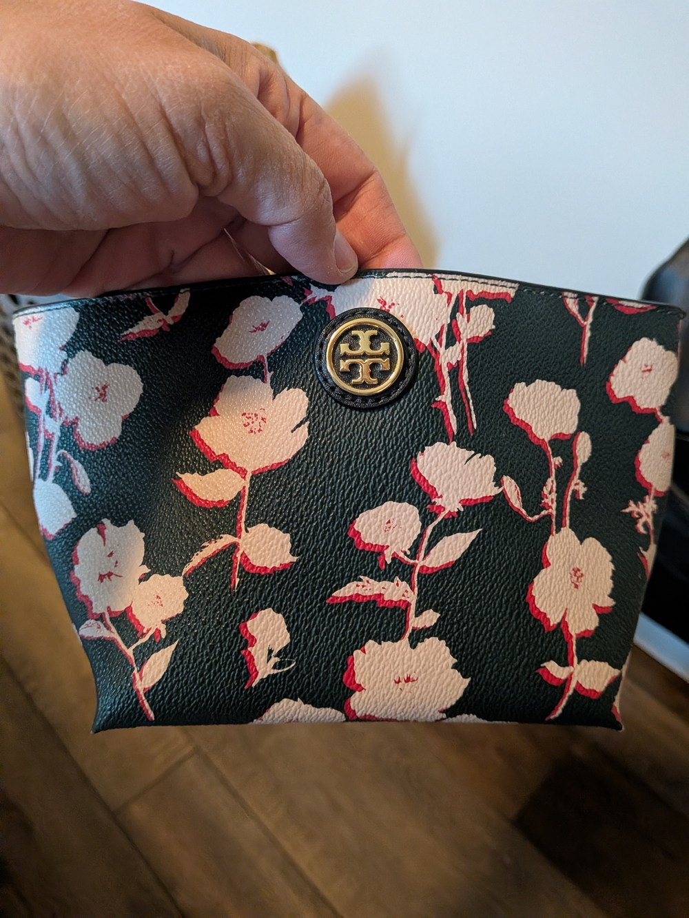 Tory Burch Black Floral Cosmetic Pouch